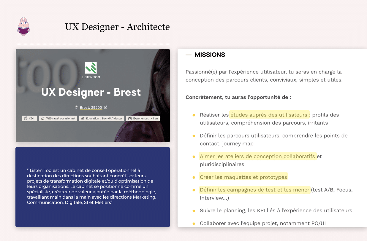 Annonce pour ux designer architecte